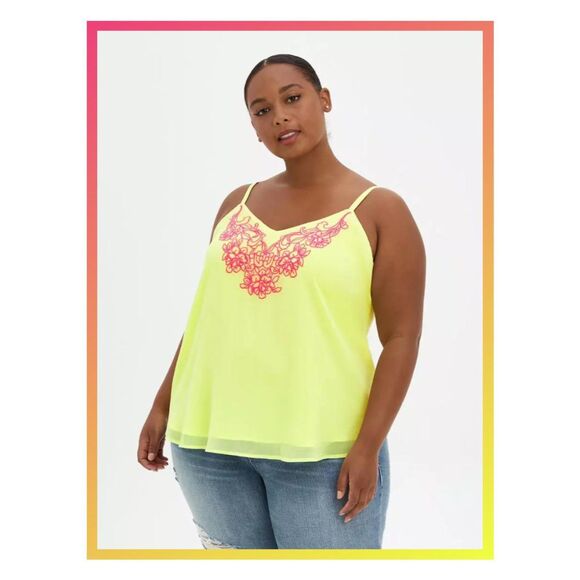NWT Torrid Sunny Lime Sophie Chiffon Embroidered Lined Swing Cami Size Large - Picture 1 of 9
